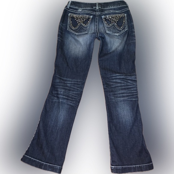 Wrangler Denim - Wrangler Premium Patch Studded Bejeweled Distressed Y2K Flare Low Rise Jeans 5/6